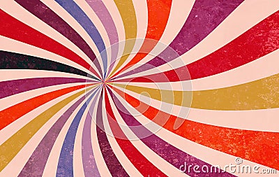 Retro starburst or sunburst background pattern with a red purple pink yellow orange blue and black Stock Photo