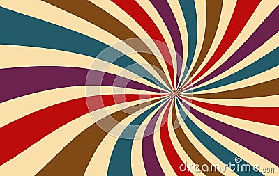 Retro starburst or sunburst background vector pattern of red purple blue brown and beige in a spiral or swirled radial stripes Vector Illustration