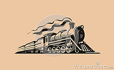 Retro steam locomotive transport sketch. Train symbol vintage vector illustration Vector Illustration