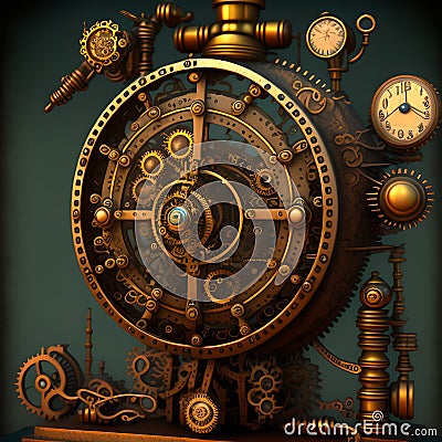 Retro Steampunk Clockwork, Generative AI Illustration Stock Photo