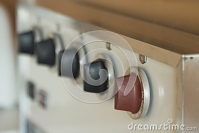 Retro stove top blurred background with cooking concept Stock Photo