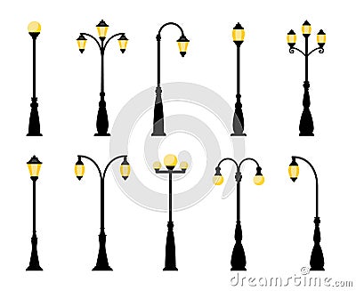 Retro street lamp lights Vector Illustration