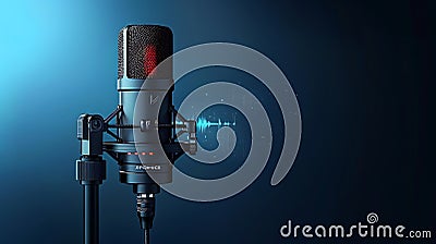 Retro Studio Podcast microphone with radio waves on dark background with copy space AI generated Stock Photo