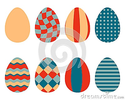 Retro style abstract Easter eggs Ñlipart collection. Perfect for stickers, cards, print. Vector Illustration