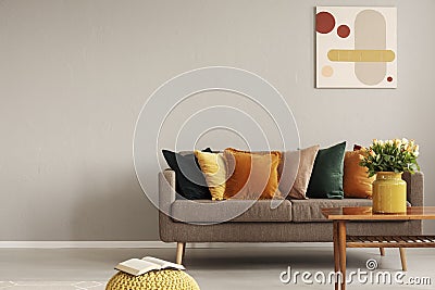 Beautiful living room interior with grey empty wall Stock Photo
