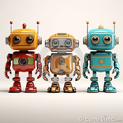 Retro Style Cartoon Robot Toys - Consumer Culture Critique Stock Photo