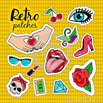 Retro style colorful stickers Vector Illustration