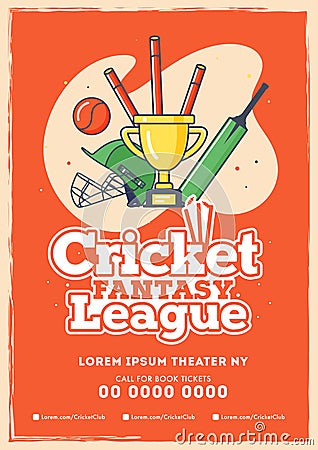 Retro style Cricket League template or flyer design. Cartoon Illustration