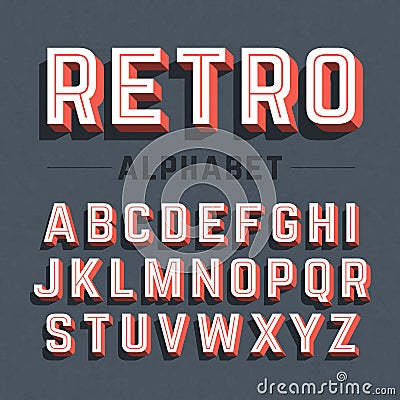 Retro style 3d alphabet Vector Illustration