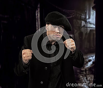 Retro style fighting man Stock Photo