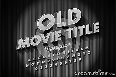 Retro style font, Old Movie title screen Vector Illustration