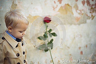 Retro style. happy birthday. wedding. valentines day. romantic date. little boy in vintage coat. Beauty. small kid with Stock Photo