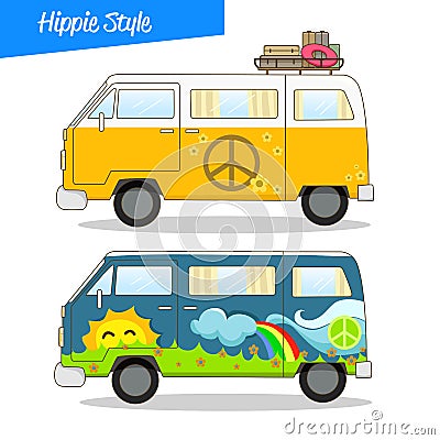 Retro Style Hippie Van Vector Vector Illustration