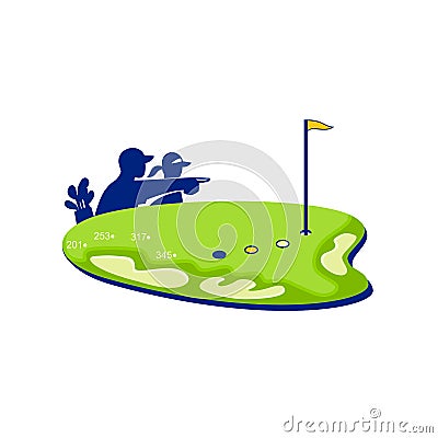 Golfer Caddie Golf Course Retro Cartoon Illustration