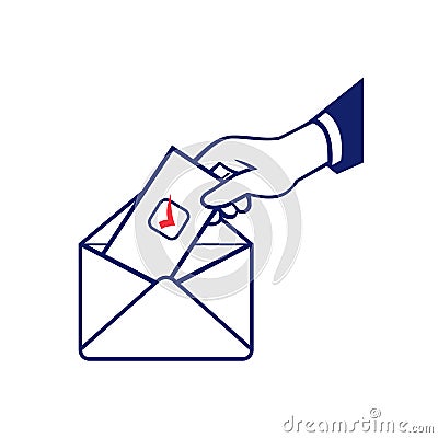 Voter Voting Using Postal Ballot During Election Retro Vector Illustration