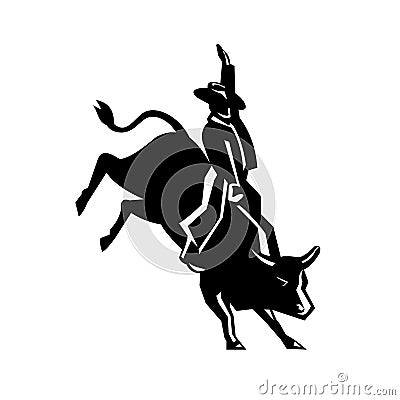 Red Rodeo Cowboy Bull Rider Retro Vector Illustration