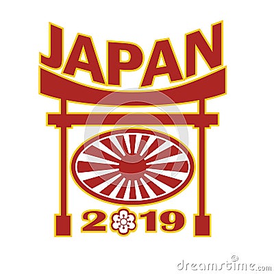 Japan 2019 Rugby Ball Pagoda Vector Illustration