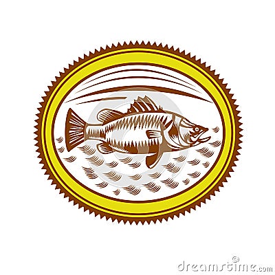 Saltwater Barramundi Rosette Woodcut Vector Illustration