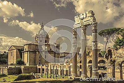 Retro style image of ancient roman forums in Rome, Italy Stock Photo