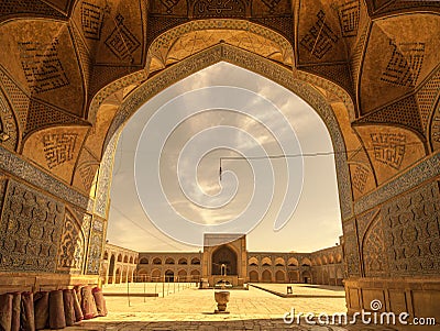 Retro style image of Jameh or Friday Mosque of Isfahan, Iran Stock Photo