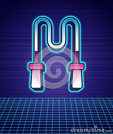 Retro style Jump rope icon isolated futuristic landscape background. Skipping rope. Sport equipment. 80s fashion party Vector Illustration