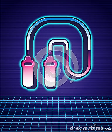 Retro style Jump rope icon isolated futuristic landscape background. Skipping rope. Sport equipment. 80s fashion party Vector Illustration