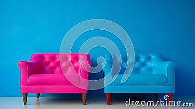 Retro-style living room with sparse furniture and vibrant colors. generated by AI tool Stock Photo