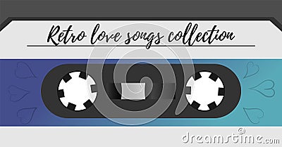 Retro style magnetic audiotape background. 1980s vintage album music storage device. Old audio tape cassette. Vector Illustration