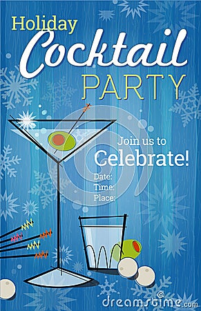 Retro Holiday Cocktail Party Invitation Vector Illustration