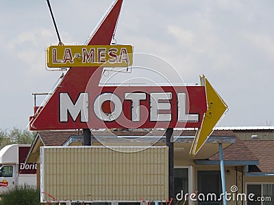 Old retro motel sign along historic route 66 Editorial Stock Photo
