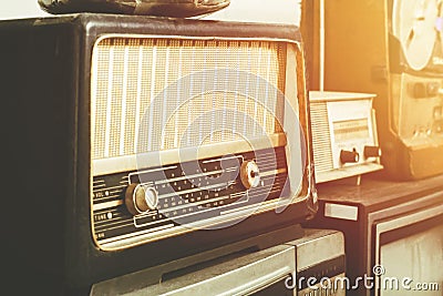 The Retro style old boombox radio from 1950s, 1960s vintage tone Stock Photo