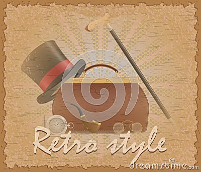 retro style poster old valise and mens accessories vector illustration Vector Illustration