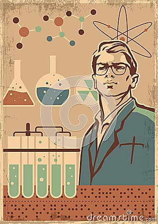 Retro Style Science Propaganda Poster Stock Photo