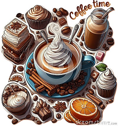 Retro style sticker with the words “coffee time” in a rich chocolate shade. Stock Photo