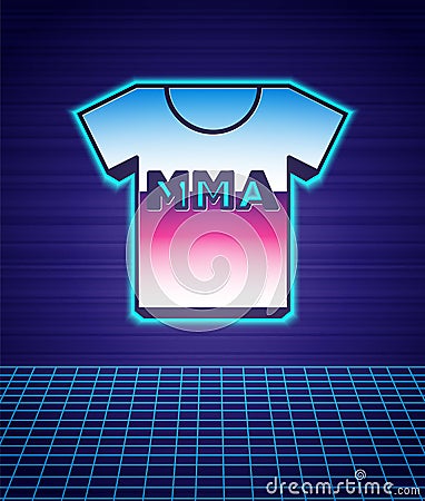 Retro style T-shirt with fight club MMA icon isolated futuristic landscape background. Mixed martial arts. 80s fashion Vector Illustration