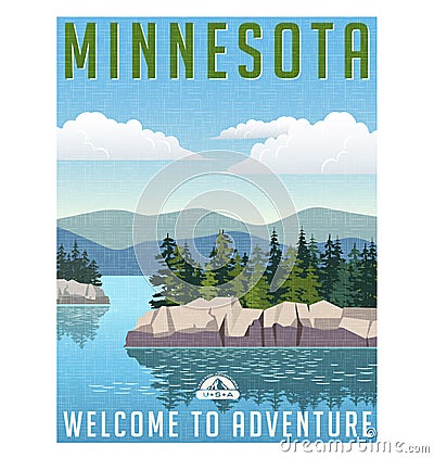 Retro style travel poster United States, Minnesota Vector Illustration
