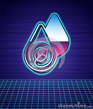 Retro style Water energy icon isolated futuristic landscape background. Ecology concept with water droplet. Alternative Vector Illustration