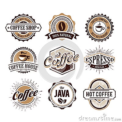 Retro Styled Coffee Emblems Vector Illustration