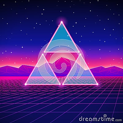 Retro styled futuristic landscape with triangles Vector Illustration