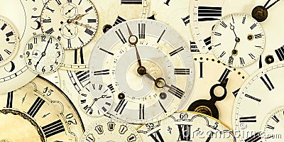 Collection of vintage weathered clock faces Stock Photo
