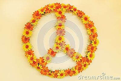 Retro styled image of a seventies flower power peace sign Stock Photo