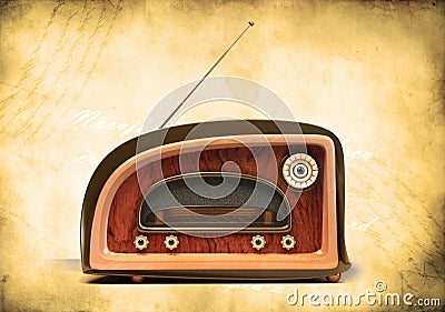 Retro styled radio on grunge background Stock Photo