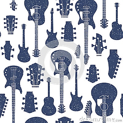 Retro styled vector guitars seamless pattern or background Vector Illustration