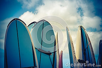 Retro Styled Vintage Surf Boards In Hawaii Stock Photo