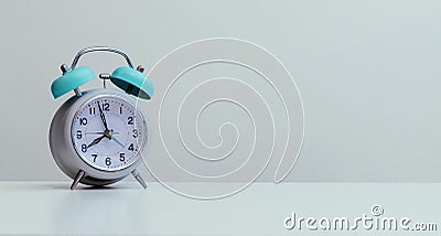 Retro styled white alarm clock, isolated and copy space,wide Stock Photo