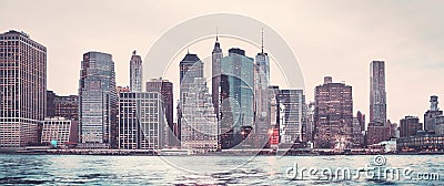 Panoramic picture of the Manhattan skyline at sunset, New York. Editorial Stock Photo