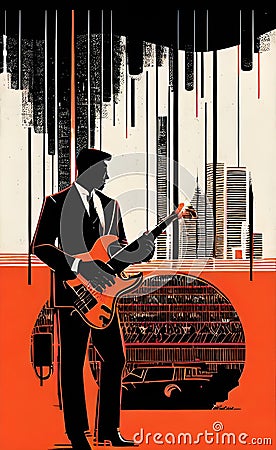 Retro stylized poster on the theme of jazz. Artistic allegory. Cartoon Illustration