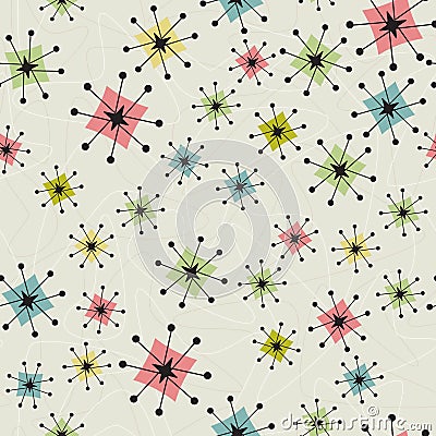 Seamless Vintage Atomic Stars Background Vector Illustration