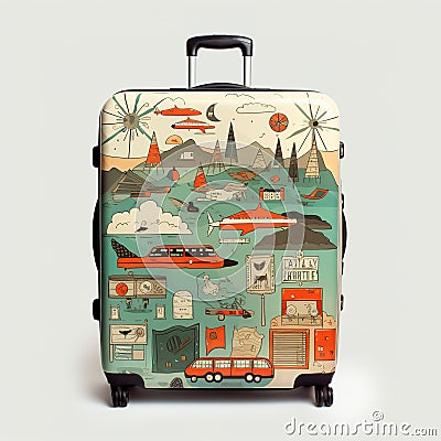 Retro suitcases covered with travel labels time synthesis stick figur Generative AI Stock Photo