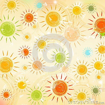 Retro summer background with motley suns Stock Photo